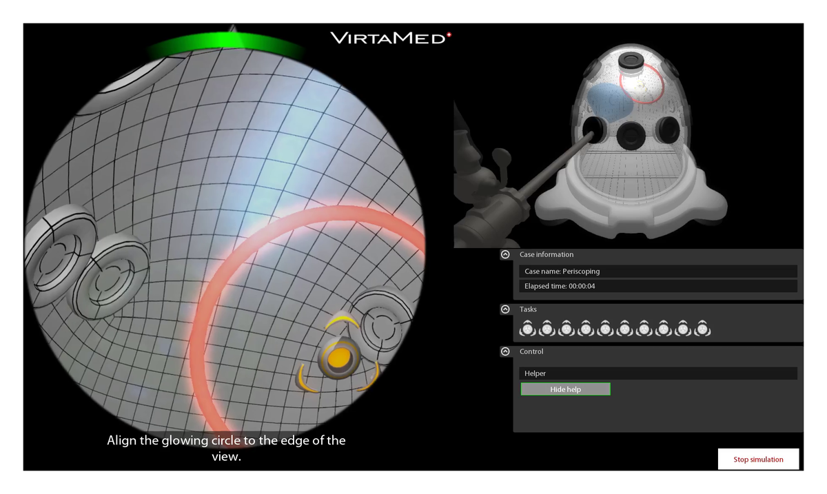 VirtaMed ArthroS FAST 1.6 — vaja periskopiranja, zaslon simulatorja